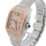 Custom Diamond Cartier 40MM Santos Watch – Iced Out Two Tone Rose Roman Dial – 13.00 CTW