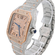 Custom Diamond Cartier 40MM Santos Watch – Iced Out Two Tone Rose Roman Dial – 13.00 CTW