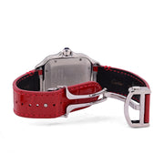 Custom Diamond Cartier 40MM Santos Watch – Iced Out Red Roman Dial & Leather Strap – 4.50 CTW
