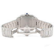 Custom Lab Diamond Cartier 40MM Santos Watch – Iced Out Stainless Steel Roman Dial – 18.00 CTW
