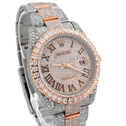 Custom Diamond Rolex 41MM DateJust Watch – Iced Out Single Row Two Tone Rose Roman Dial – 18.00 CTW