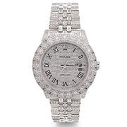 Custom Diamond Rolex 36MM DateJust Watch – Iced Out Flower Cluster All White Roman Dial – 12.00 CTW