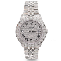 Custom Diamond Rolex 36MM DateJust Watch – Iced Out Flower Cluster All White Roman Dial – 12.00 CTW