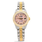 Custom Diamond Bezel Rolex 26MM DateJust Watch – Two Tone 10 Pointer Pink MOP Dial – 1.50 CTW