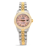 Custom Diamond Bezel Rolex 26MM DateJust Watch – Two Tone 10 Pointer Pink MOP Dial – 1.50 CTW