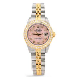 Custom Diamond Bezel Rolex 26MM DateJust Watch – Two Tone 10 Pointer Pink MOP Dial – 1.50 CTW