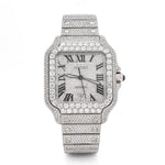 Custom Lab Diamond Cartier 40MM Santos Watch – Iced Out Stainless Steel Roman Dial – 18.00 CTW