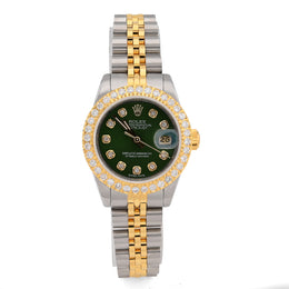 Custom Diamond Bezel Rolex 26MM DateJust Watch – Two Tone 10 Pointer Deep Green Dial – 1.50 CTW