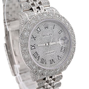 Custom Diamond Rolex 36MM DateJust Watch – Iced Out Flower Cluster All White Roman Dial – 12.00 CTW