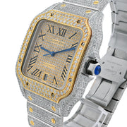 Custom Diamond Cartier 40MM Santos Watch – Iced Out Two Tone Gold Roman Dial – 13.00 CTW