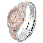 Custom Diamond Rolex 41MM DateJust Watch – Iced Out Single Row Two Tone Rose Roman Dial – 18.00 CTW