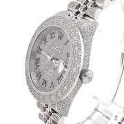 Custom Diamond Rolex 36MM DateJust Watch – Iced Out Flower Cluster All White Roman Dial – 12.00 CTW