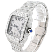 Custom Lab Diamond Cartier 40MM Santos Watch – Iced Out Stainless Steel Roman Dial – 18.00 CTW