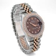 Custom Diamond Bezel Rolex 36MM DateJust Watch – Two Tone 10 Pointer Chocolate Dial – 3.28 CTW
