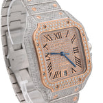Custom Diamond Cartier 40MM Santos Watch – Iced Out Two Tone Rose Roman Dial – 13.00 CTW
