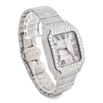 Custom Lab Diamond Cartier 40MM Santos Watch – Iced Out Stainless Steel Roman Dial – 18.00 CTW