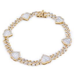 Diamond Heart Bracelet Cuban & Baguette Stone Setting - 10KT Gold & 1.40 CTW