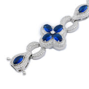 Diamond Clover Bracelet Blue Accent Stone Setting - 10KT Gold & 4.05 CTW