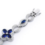 Diamond Clover Bracelet Blue Accent Stone Setting - 10KT Gold & 4.05 CTW