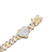 Diamond Heart Bracelet Cuban & Baguette Stone Setting - 10KT Gold & 1.40 CTW