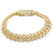 Diamond Cuban Bracelet Two Row Stone Setting - 10KT Gold & 11.52 CTW