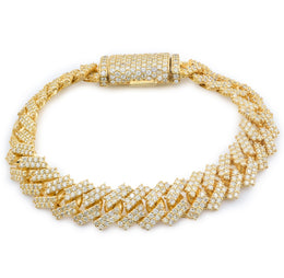 Diamond Cuban Bracelet Two Row Stone Setting - 10KT Gold & 11.52 CTW