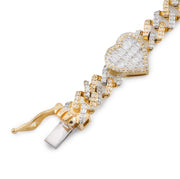Diamond Heart Bracelet Cuban & Baguette Stone Setting - 10KT Gold & 1.40 CTW
