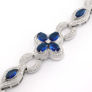 Diamond Clover Bracelet Blue Accent Stone Setting - 10KT Gold & 4.05 CTW