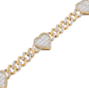 Diamond Heart Bracelet Cuban & Baguette Stone Setting - 10KT Gold & 1.40 CTW