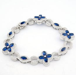 Diamond Clover Bracelet Blue Accent Stone Setting - 10KT Gold & 4.05 CTW