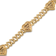 Diamond Heart Bracelet Cuban & Baguette Stone Setting - 10KT Gold & 1.40 CTW