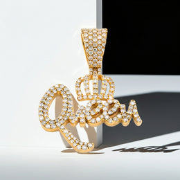 10K Gold Diamond Charm – Custom Queen with Crown – 1.20 CTW