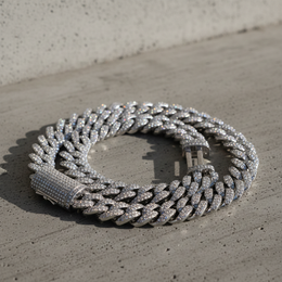 925 Sterling Silver Lab Diamond Necklace – Miami Cuban Link Hand-Set Pavé – 32.0 CTW