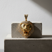 10K Gold Diamond Pendant – Lion Head with Ruby Eyes – 2.01 CTW