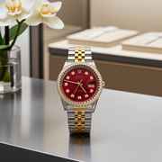 Custom Diamond Bezel Rolex 36MM DateJust Watch – Two Tone 10 Pointer Red Dial – 2.50 CTW