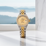 Custom Diamond Bezel Rolex 26MM DateJust Watch – Two Tone 10 Pointer Champagne Dial – 1.50 CTW