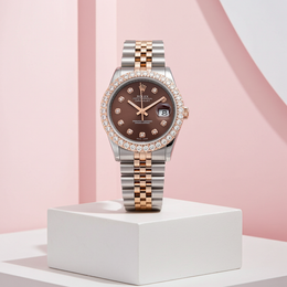 Custom Diamond Bezel Rolex 36MM DateJust Watch – Two Tone 10 Pointer Chocolate Dial – 3.28 CTW