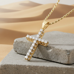 10K Gold Diamond Pendant – Cross with Single Row Illusion Setting – 1.00 CTW