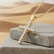 10K Gold Diamond Pendant – Cross with Single Row Illusion Setting – 1.00 CTW