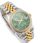 Rolex DateJust 36MM Diamond Bezel - Green Floral Motif Dial & 2.00 CTW