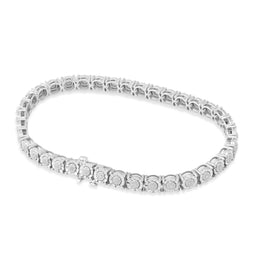 925 Sterling Silver Diamond Bracelet – Round Halo Illusion Tennis Link – 0.15 CTW