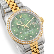 Rolex DateJust 36MM Diamond Bezel - Green Floral Motif Dial & 2.00 CTW