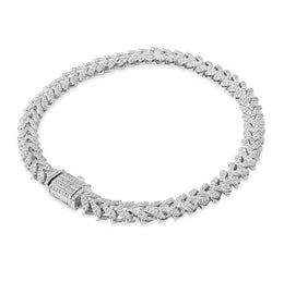 925 Sterling Silver Diamond Bracelet – Cuban Link Round Cluster Setting – 2.90 CTW